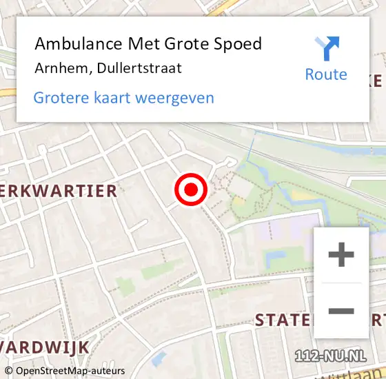 Locatie op kaart van de 112 melding: Ambulance Met Grote Spoed Naar Arnhem, Dullertstraat op 2 november 2020 20:05