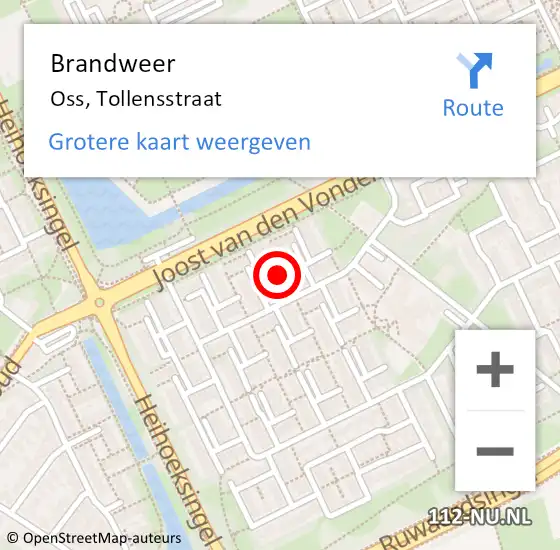 Locatie op kaart van de 112 melding: Brandweer Oss, Tollensstraat op 2 november 2020 22:51