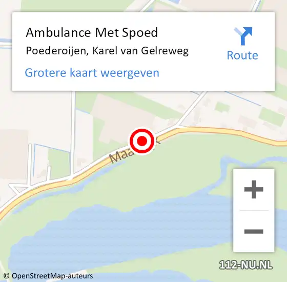 Locatie op kaart van de 112 melding: Ambulance Met Spoed Naar Poederoijen, Karel van Gelreweg op 3 november 2020 06:50