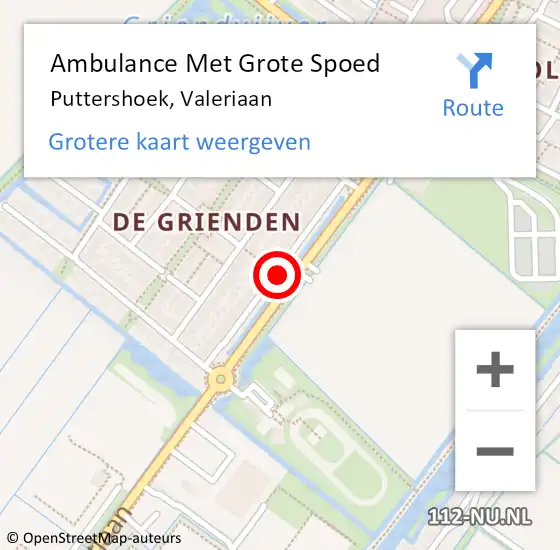 Locatie op kaart van de 112 melding: Ambulance Met Grote Spoed Naar Puttershoek, Valeriaan op 3 november 2020 09:09