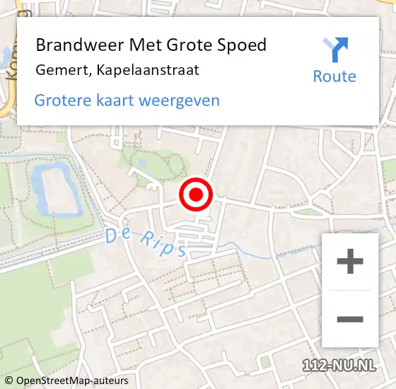 Locatie op kaart van de 112 melding: Brandweer Met Grote Spoed Naar Gemert, Kapelaanstraat op 3 november 2020 14:09