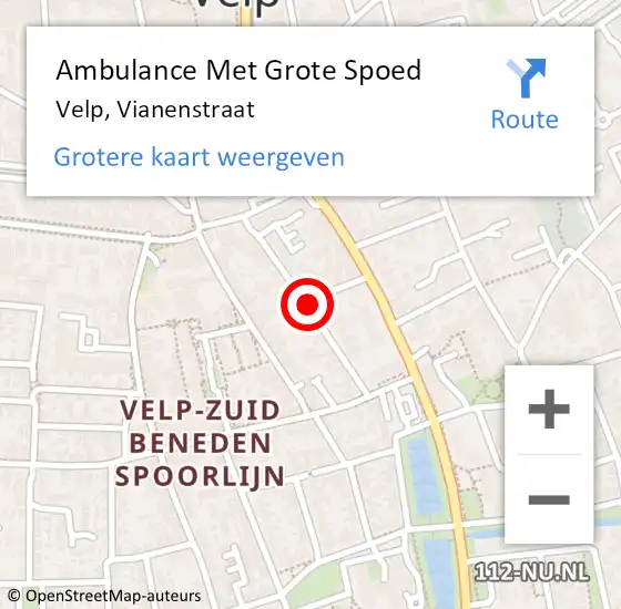 Locatie op kaart van de 112 melding: Ambulance Met Grote Spoed Naar Velp, Vianenstraat op 3 november 2020 14:57