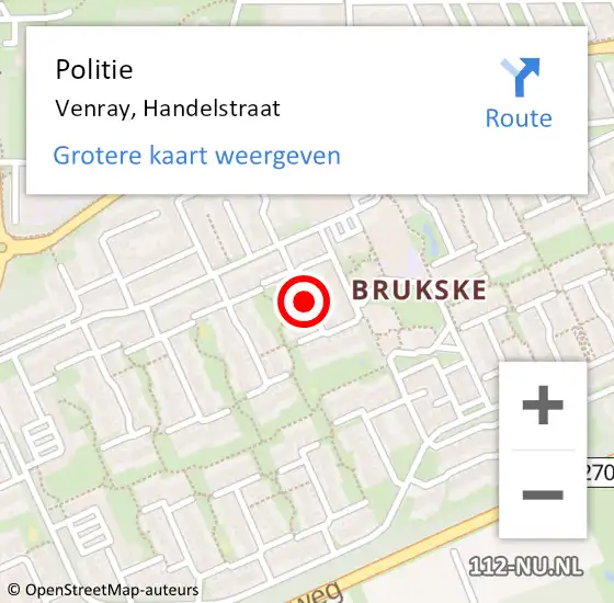 Locatie op kaart van de 112 melding: Politie Venray, Handelstraat op 3 november 2020 16:29