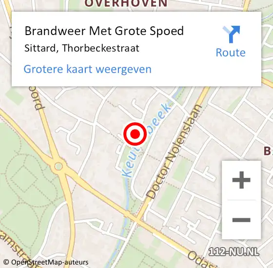 Locatie op kaart van de 112 melding: Brandweer Met Grote Spoed Naar Sittard, Thorbeckestraat op 3 november 2020 16:53