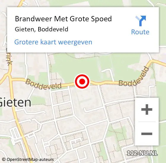 Locatie op kaart van de 112 melding: Brandweer Met Grote Spoed Naar Gieten, Boddeveld op 3 november 2020 17:15