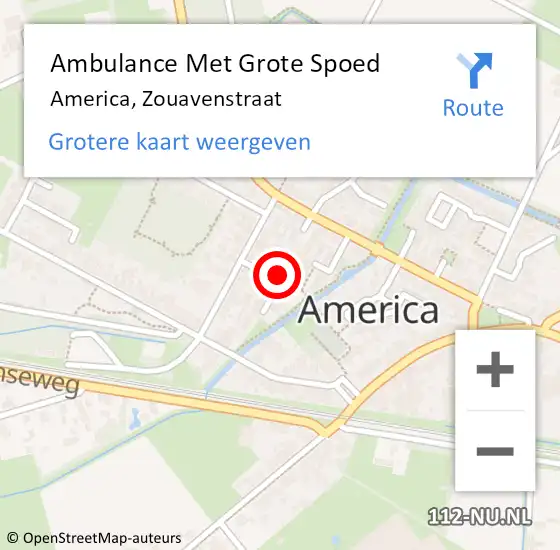 Locatie op kaart van de 112 melding: Ambulance Met Grote Spoed Naar America, Zouavenstraat op 23 mei 2014 10:56