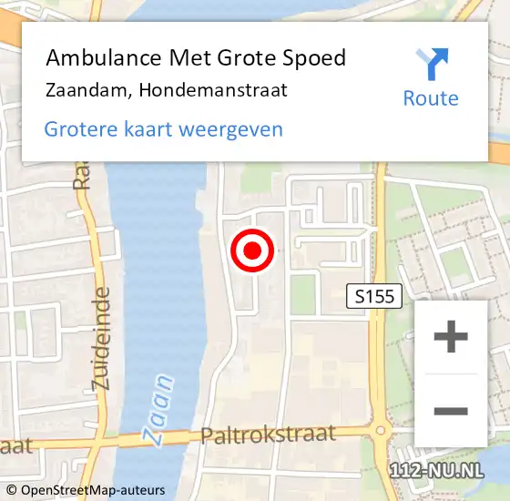 Locatie op kaart van de 112 melding: Ambulance Met Grote Spoed Naar Zaandam, Hondemanstraat op 3 november 2020 20:34