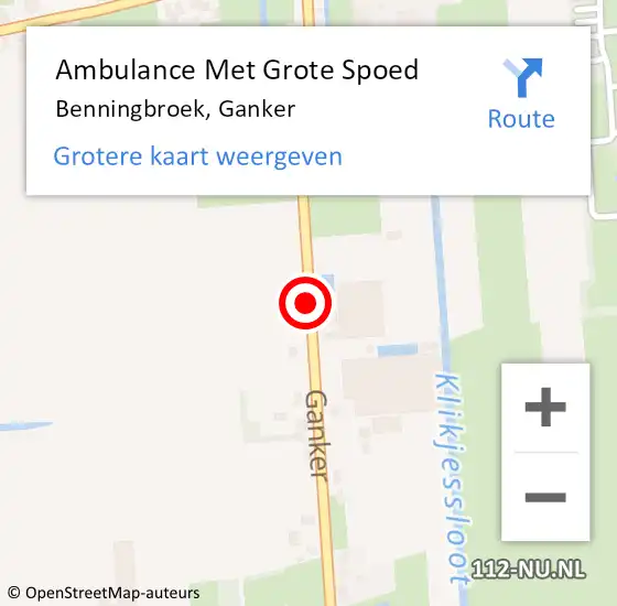 Locatie op kaart van de 112 melding: Ambulance Met Grote Spoed Naar Benningbroek, Ganker op 3 november 2020 22:02