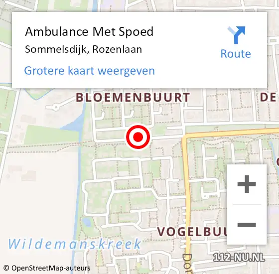 Locatie op kaart van de 112 melding: Ambulance Met Spoed Naar Sommelsdijk, Rozenlaan op 4 november 2020 00:47