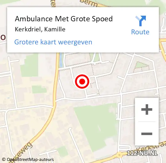 Locatie op kaart van de 112 melding: Ambulance Met Grote Spoed Naar Kerkdriel, Kamille op 4 november 2020 01:30