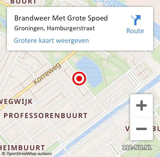 Locatie op kaart van de 112 melding: Brandweer Met Grote Spoed Naar Groningen, Hamburgerstraat op 4 november 2020 02:14