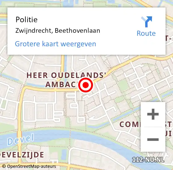Locatie op kaart van de 112 melding: Politie Zwijndrecht, Beethovenlaan op 4 november 2020 08:53