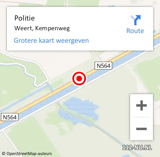 Locatie op kaart van de 112 melding: Politie Weert, Kempenweg op 4 november 2020 09:42