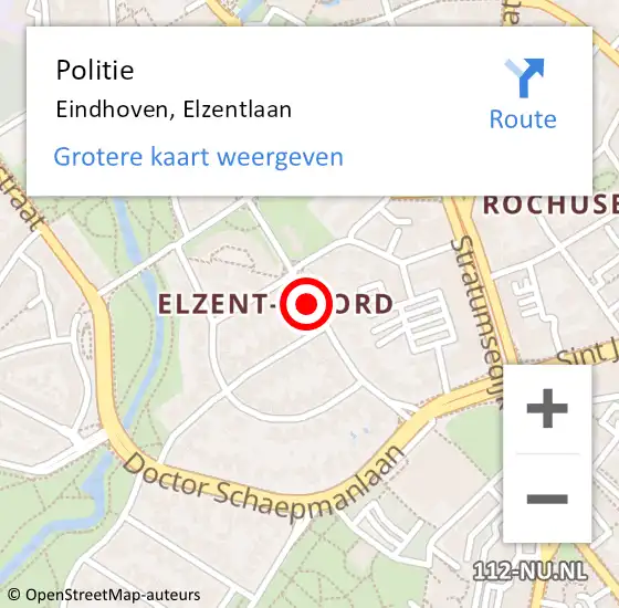 Locatie op kaart van de 112 melding: Politie Eindhoven, Elzentlaan op 4 november 2020 14:36