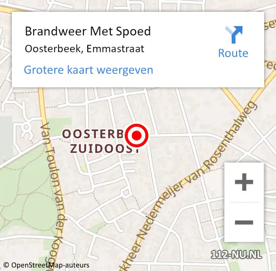 Locatie op kaart van de 112 melding: Brandweer Met Spoed Naar Oosterbeek, Emmastraat op 4 november 2020 18:43