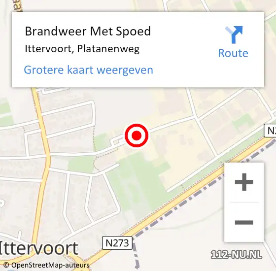 Locatie op kaart van de 112 melding: Brandweer Met Spoed Naar Ittervoort, Platanenweg op 4 november 2020 20:42