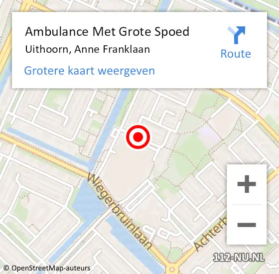 Locatie op kaart van de 112 melding: Ambulance Met Grote Spoed Naar Uithoorn, Anne Franklaan op 4 november 2020 20:55