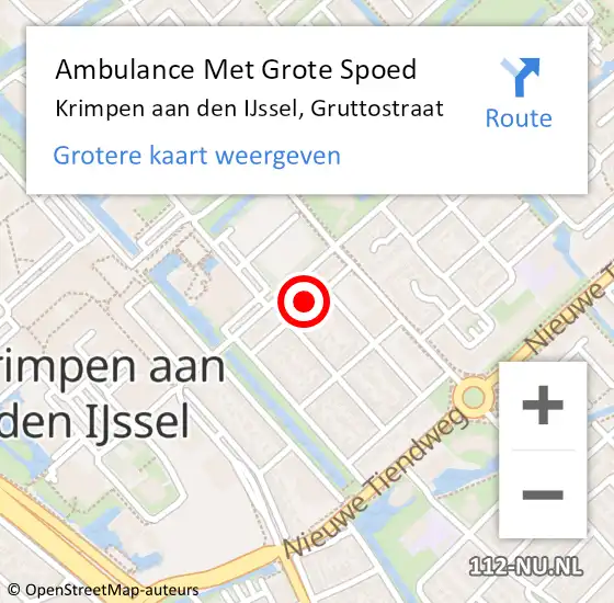 Locatie op kaart van de 112 melding: Ambulance Met Grote Spoed Naar Krimpen aan den IJssel, Gruttostraat op 5 november 2020 06:58