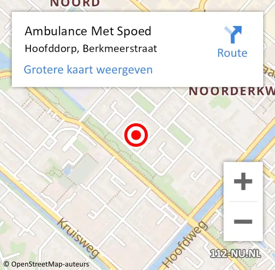 Locatie op kaart van de 112 melding: Ambulance Met Spoed Naar Hoofddorp, Berkmeerstraat op 5 november 2020 13:07