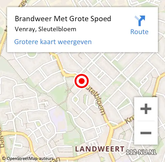 Locatie op kaart van de 112 melding: Brandweer Met Grote Spoed Naar Venray, Sleutelbloem op 5 november 2020 14:10