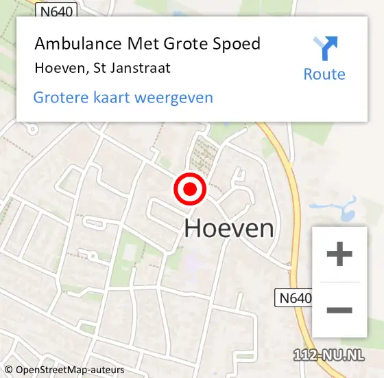 Locatie op kaart van de 112 melding: Ambulance Met Grote Spoed Naar Hoeven, Janstraat op 5 november 2020 14:39