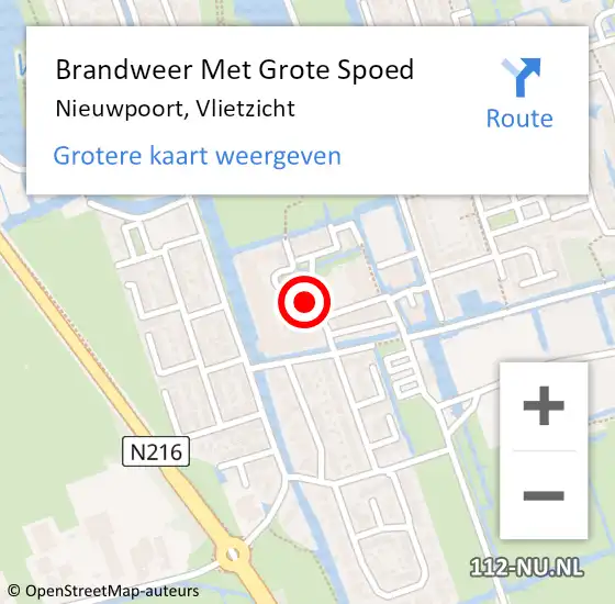 Locatie op kaart van de 112 melding: Brandweer Met Grote Spoed Naar Nieuwpoort, Vlietzicht op 5 november 2020 15:47