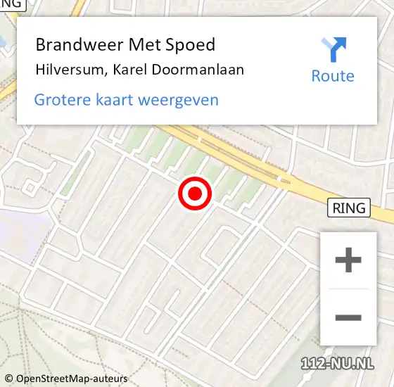 Locatie op kaart van de 112 melding: Brandweer Met Spoed Naar Hilversum, Karel Doormanlaan op 6 november 2020 01:03