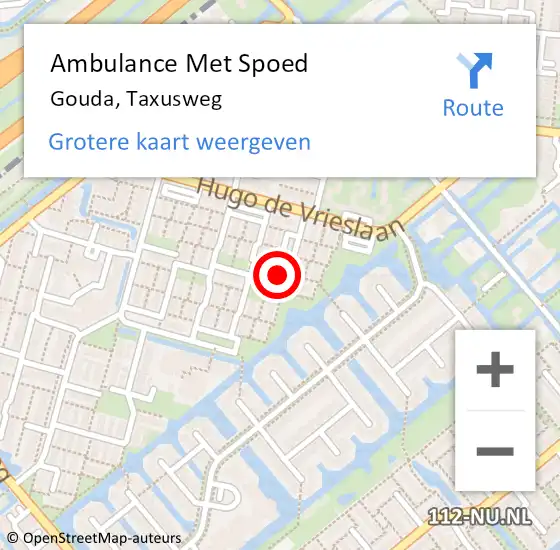 Locatie op kaart van de 112 melding: Ambulance Met Spoed Naar Gouda, Taxusweg op 6 november 2020 06:16