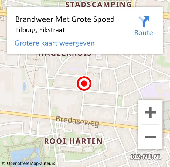 Locatie op kaart van de 112 melding: Brandweer Met Grote Spoed Naar Tilburg, Eikstraat op 6 november 2020 08:33