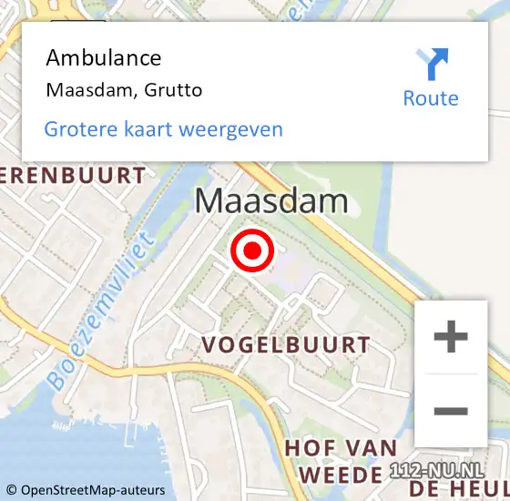 Locatie op kaart van de 112 melding: Ambulance Maasdam, Grutto op 6 november 2020 08:54