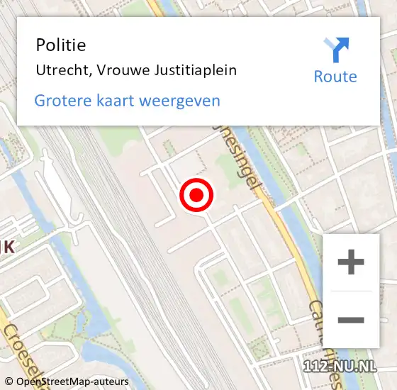 Locatie op kaart van de 112 melding: Politie Utrecht, Vrouwe Justitiaplein op 6 november 2020 13:17
