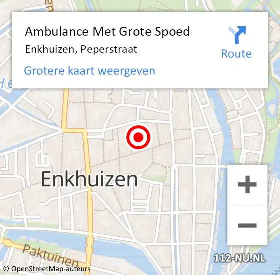 Locatie op kaart van de 112 melding: Ambulance Met Grote Spoed Naar Enkhuizen, Peperstraat op 6 november 2020 13:38