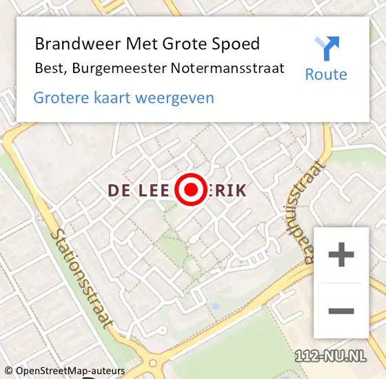 Locatie op kaart van de 112 melding: Brandweer Met Grote Spoed Naar Best, Burgemeester Notermansstraat op 6 november 2020 13:57