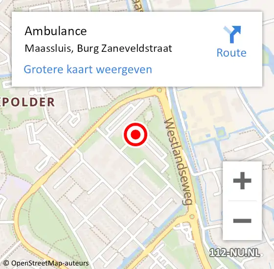Locatie op kaart van de 112 melding: Ambulance Maassluis, Burg Zaneveldstraat op 6 november 2020 16:51