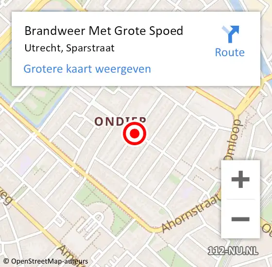 Locatie op kaart van de 112 melding: Brandweer Met Grote Spoed Naar Utrecht, Sparstraat op 6 november 2020 17:26