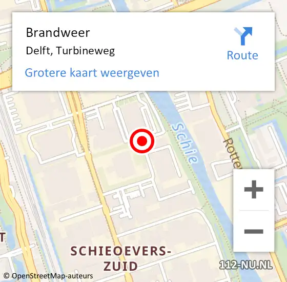 Locatie op kaart van de 112 melding: Brandweer Delft, Turbineweg op 6 november 2020 17:56