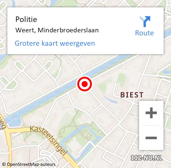 Locatie op kaart van de 112 melding: Politie Weert, Minderbroederslaan op 6 november 2020 18:03