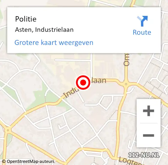 Locatie op kaart van de 112 melding: Politie Asten, Industrielaan op 6 november 2020 20:11