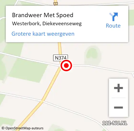 Locatie op kaart van de 112 melding: Brandweer Met Spoed Naar Westerbork, Diekeveenseweg op 7 november 2020 10:02