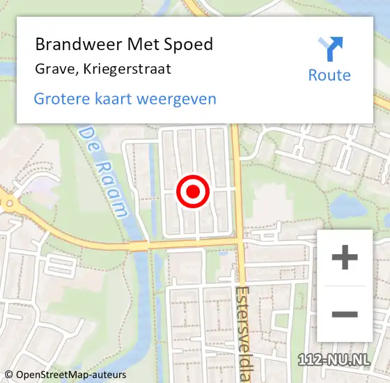 Locatie op kaart van de 112 melding: Brandweer Met Spoed Naar Grave, Kriegerstraat op 7 november 2020 11:36