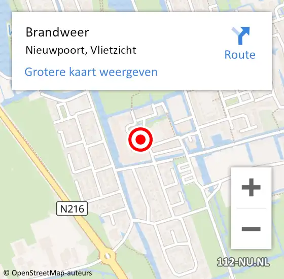 Locatie op kaart van de 112 melding: Brandweer Nieuwpoort, Vlietzicht op 7 november 2020 13:45