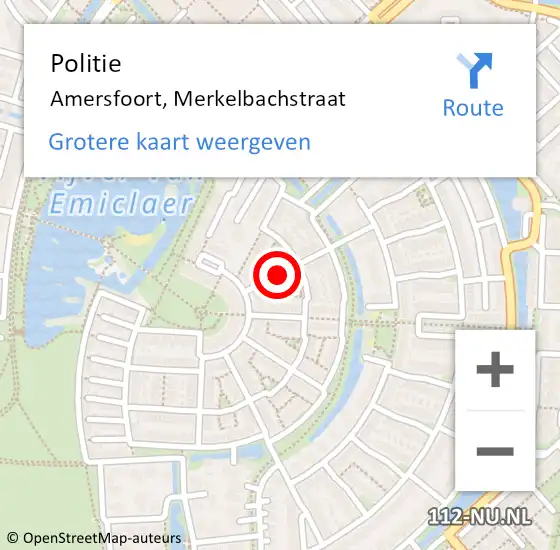 Locatie op kaart van de 112 melding: Politie Amersfoort, Merkelbachstraat op 7 november 2020 14:34