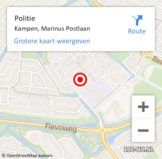 Locatie op kaart van de 112 melding: Politie Kampen, Marinus Postlaan op 7 november 2020 14:50