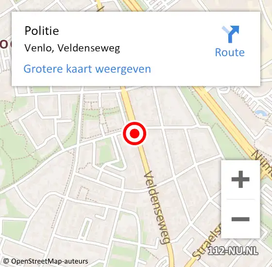 Locatie op kaart van de 112 melding: Politie Venlo, Veldenseweg op 7 november 2020 15:40