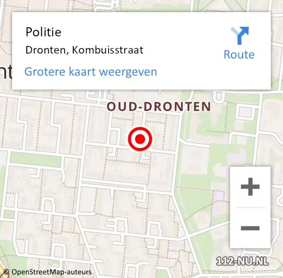 Locatie op kaart van de 112 melding: Politie Dronten, Kombuisstraat op 7 november 2020 15:51