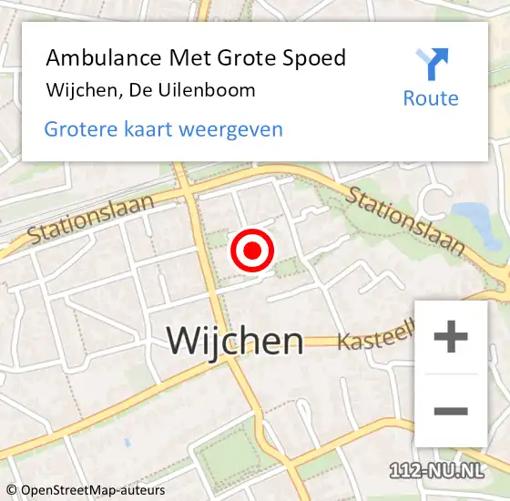 Locatie op kaart van de 112 melding: Ambulance Met Grote Spoed Naar Wijchen, De Uilenboom op 8 november 2020 04:30