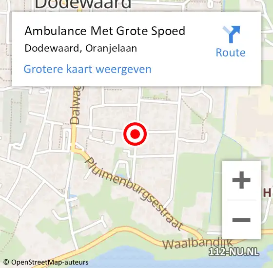 Locatie op kaart van de 112 melding: Ambulance Met Grote Spoed Naar Dodewaard, Oranjelaan op 8 november 2020 05:24