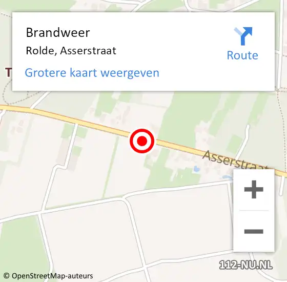 Locatie op kaart van de 112 melding: Brandweer Rolde, Asserstraat op 8 november 2020 09:38