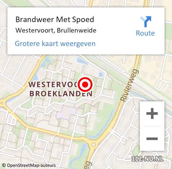 Locatie op kaart van de 112 melding: Brandweer Met Spoed Naar Westervoort, Brullenweide op 8 november 2020 10:44