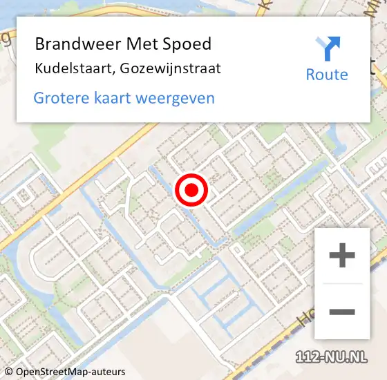 Locatie op kaart van de 112 melding: Brandweer Met Spoed Naar Kudelstaart, Gozewijnstraat op 8 november 2020 11:54